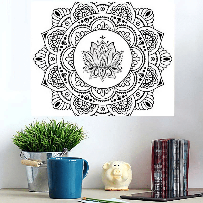 Circular Pattern Form Mandala Lotus Henn A - Mandala Poster Art Print