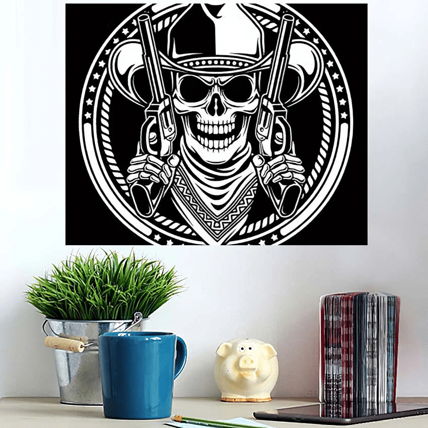 Cowboy Skull Hold Guns - Skull Poster Art Print