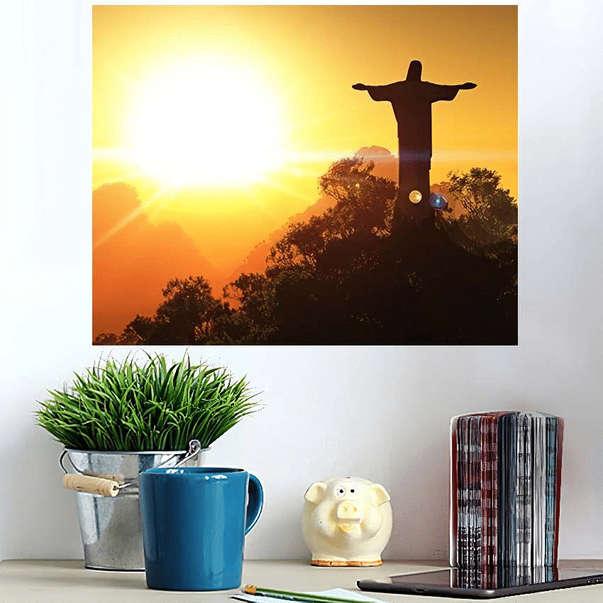 Corcovado Mountain Sunset 3D Render - Christian Poster Art Print