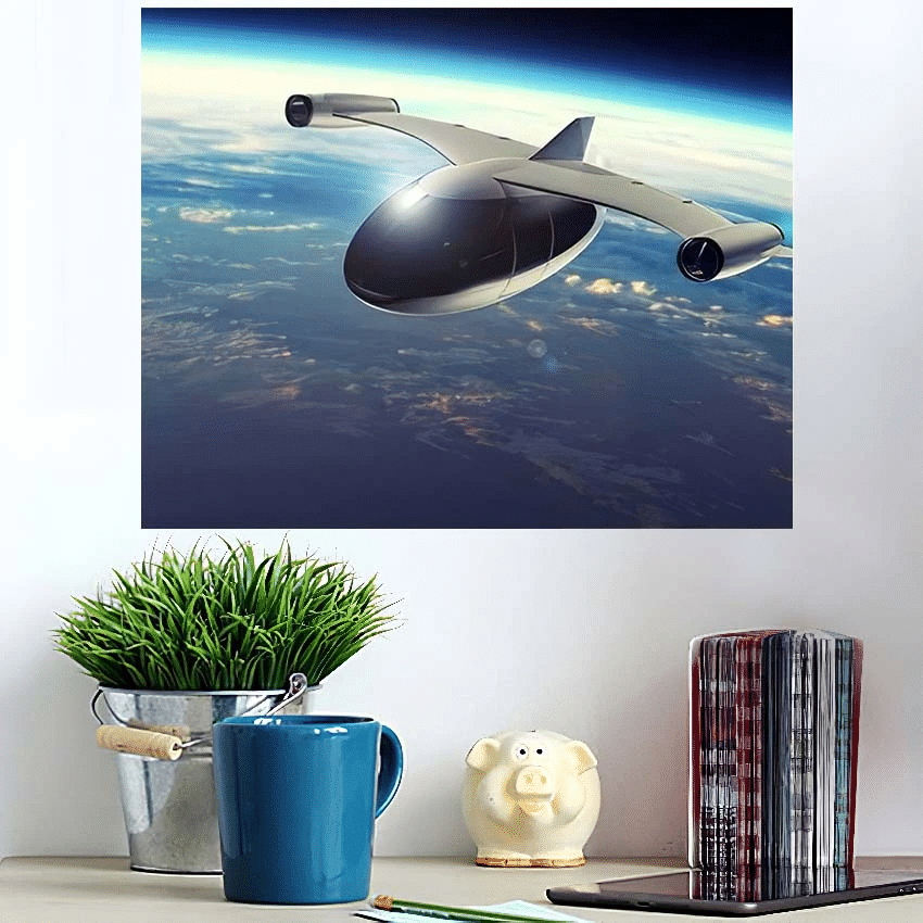 Concept Futuristic Passenger Aircraft Flying High - Sky And Space Poster Art Print
