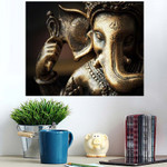 Close Bronze Ganesha Statue Golden Texture - Festival Poster Art Print