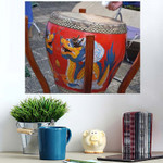 Closeup Red Drum Decorated Colorful Drawings - Drum Music Poster Art Print