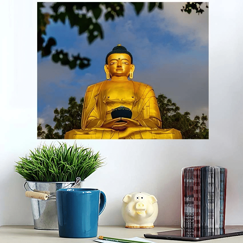 Closeup Buddha Statue Kathmandu Nepal Buddhism - Buddha Religion Poster Art Print