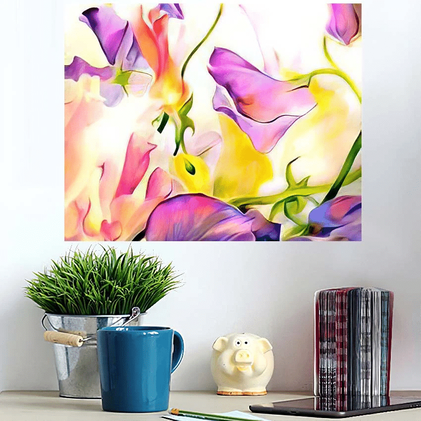Colorful Fantastic Flowers Watercolor On Paper - Abstract Art Poster Art Print