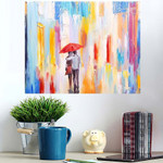 Couple Walking Rain Under Umbrella Abstract - Abstract Art Poster Art Print