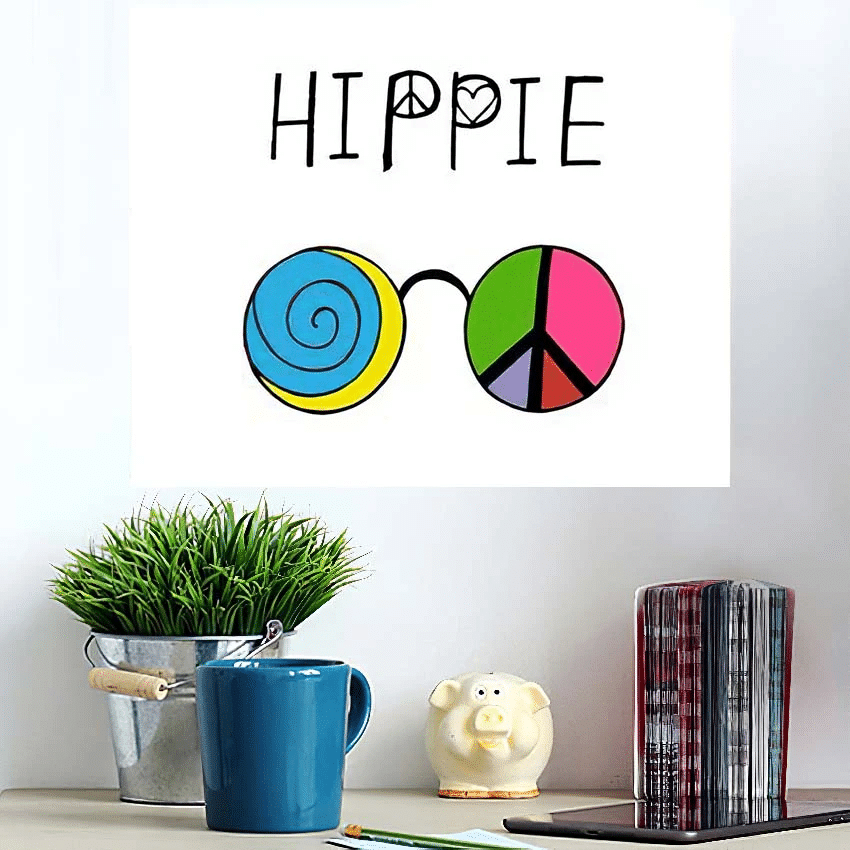 Colored Hippy Glasses Hippie Text - Hippies Poster Art Print