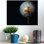 Close Jesus Crucifix Over Blurred World - Jesus Christian Poster Art Print