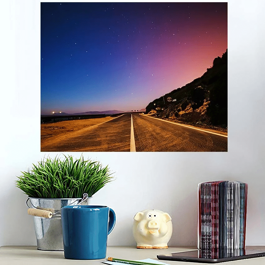 Country Road On Starry Night Sardinia - Starry Night Sky And Space Poster Art Print