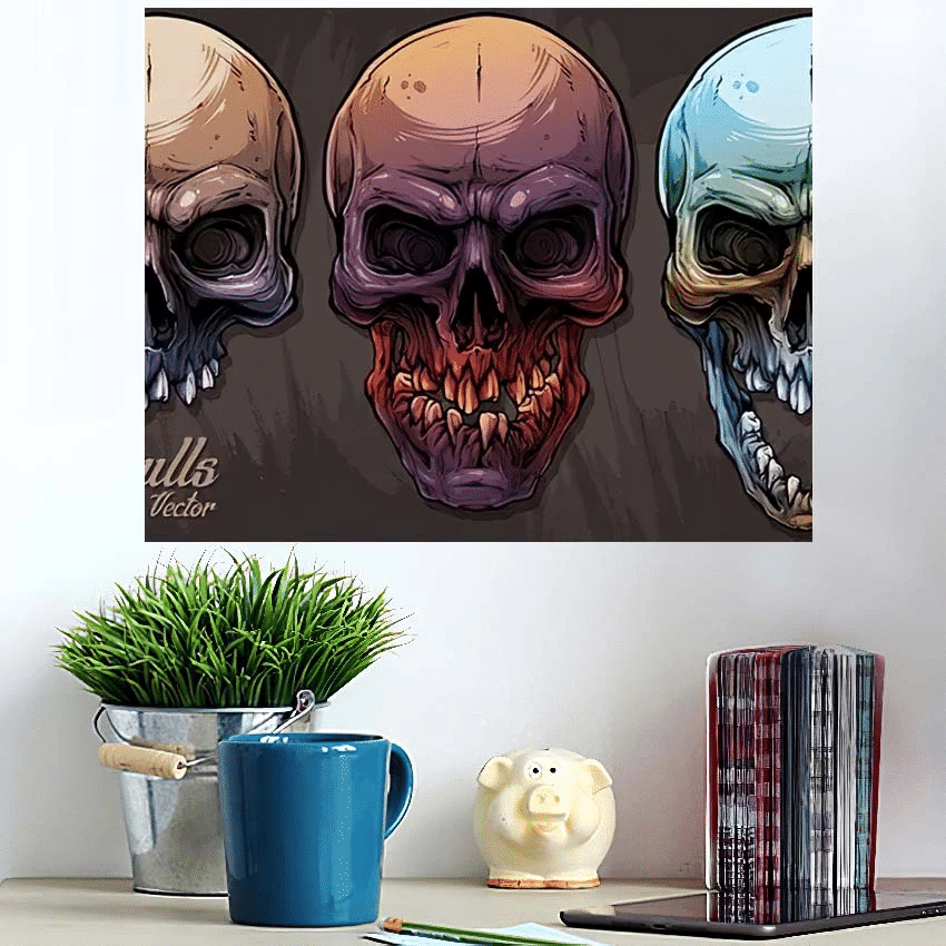 Detailed Graphic Realistic Cool Colorful Human - Skull Poster Art Print