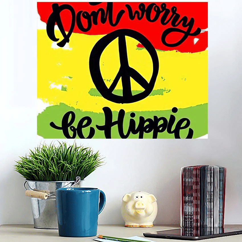 Dont Worry Be Hippie Hand Drawn - Hippies Poster Art Print