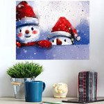 Digital Painting Snowman Friends Winter Oil - Christmas Poster Art Print