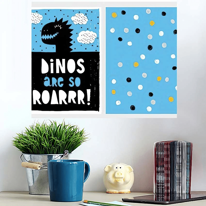 Cute Abstract Black Dinosaur Theme Vector - Godzilla Animals Poster Art Print