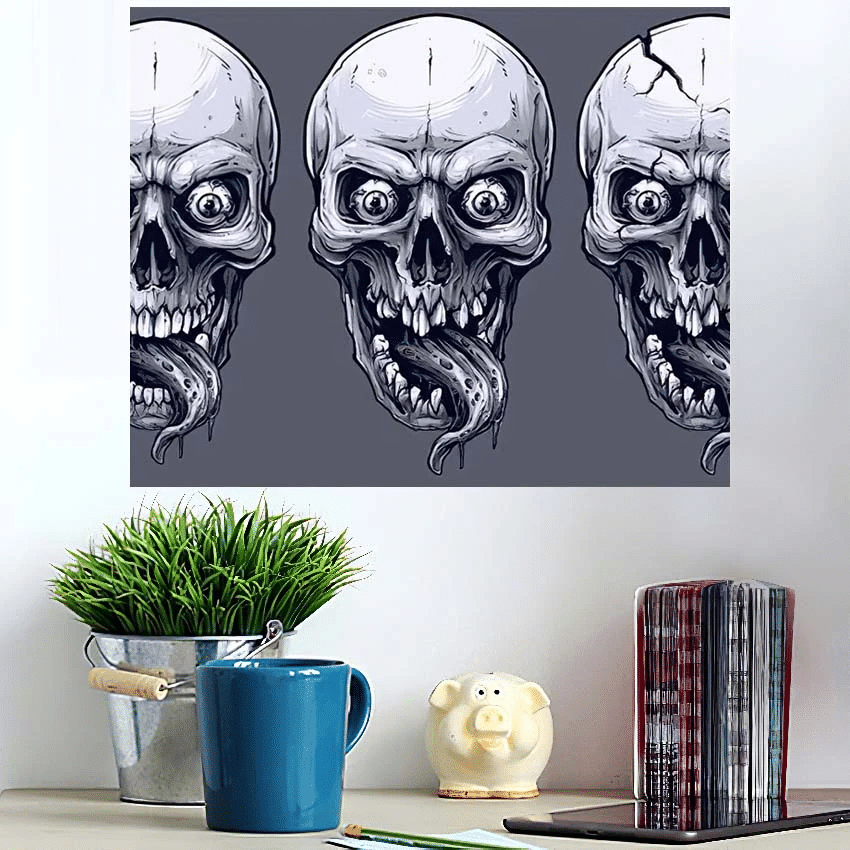 Detailed Graphic Realistic Cool Black White - Skull Poster Art Print