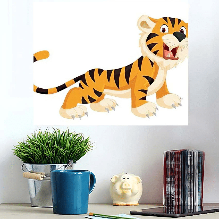 Cute Tiger Cartoon Roaring - Tiger Animals Poster Art Print