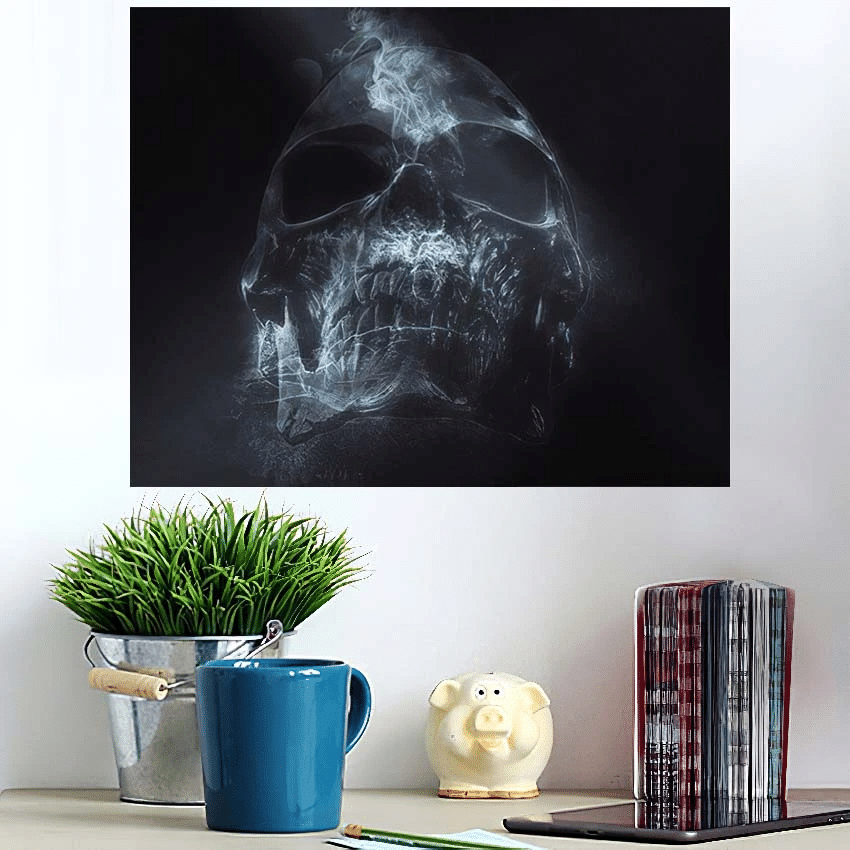 Dark Skull Made Out Smoke 3D - Skull Poster Art Print