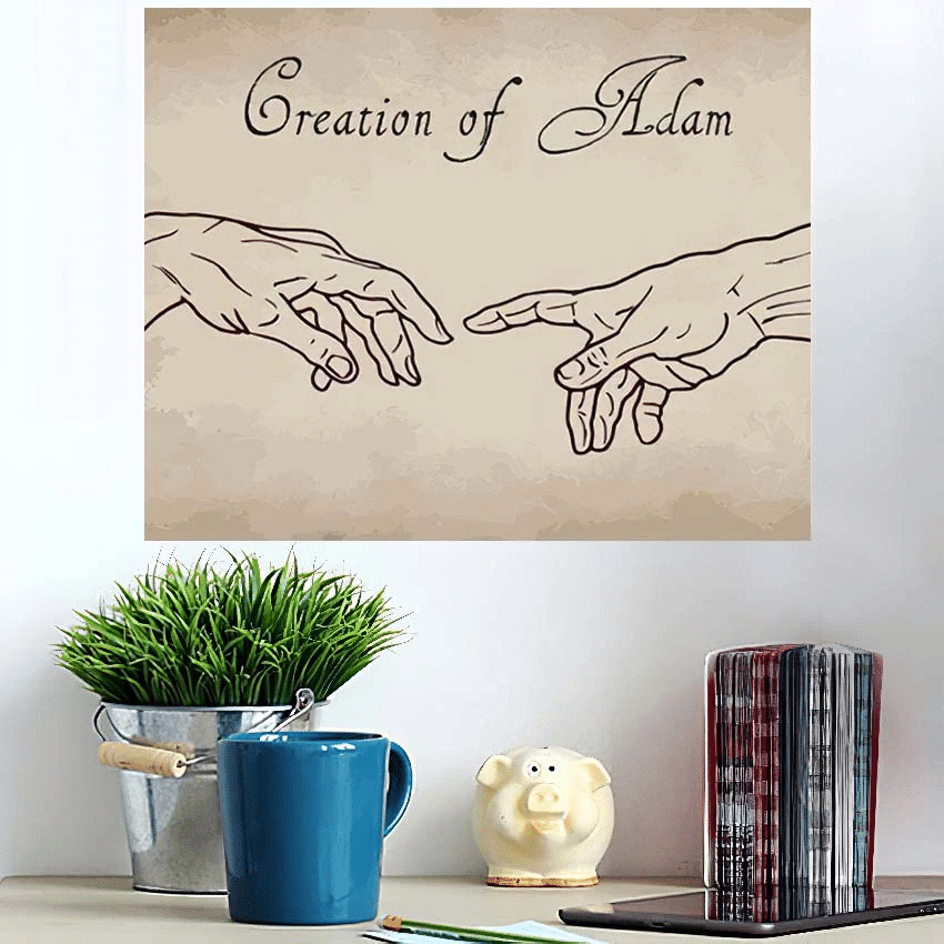 Creation Adam Vector Hand Drawn Sepia - Creation Of Adam Poster Art Print