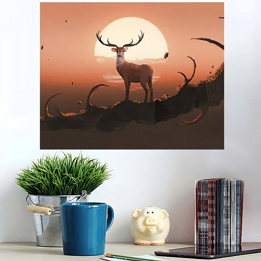 Deer Standing On Giant Branch That - Deer Animals Poster Art Print