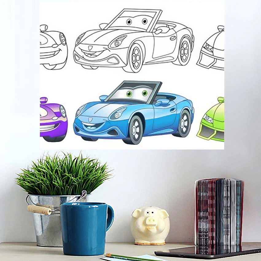 Cute Cartoon Cars Coloring Colorful Clipart - Cartoon Poster Art Print