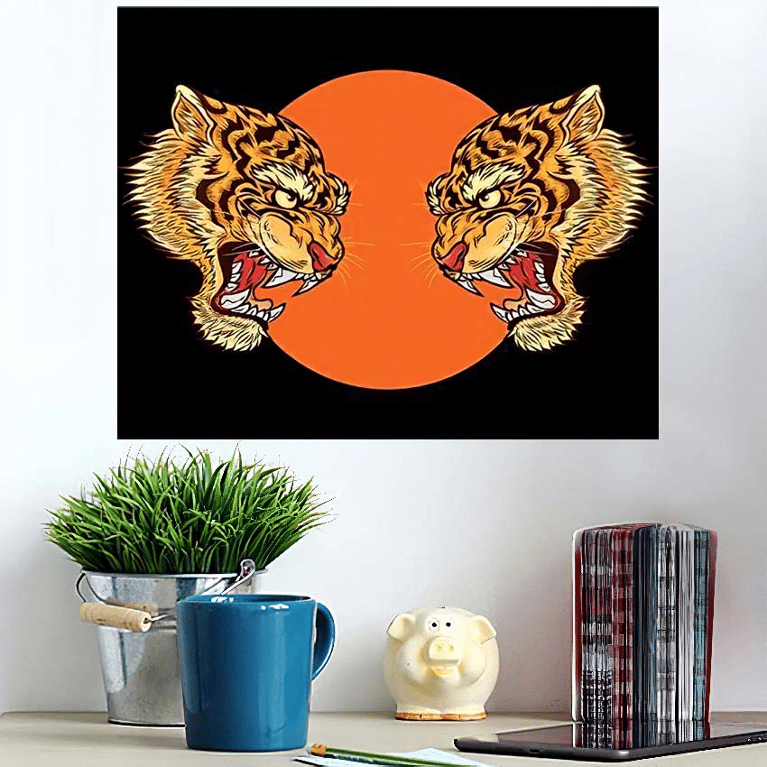 Double Tigers Japanese Style - Tiger Animals Poster Art Print