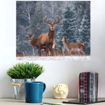 Deer Cervus Elaphus Natural Habitat Winter - Deer Animals Poster Art Print
