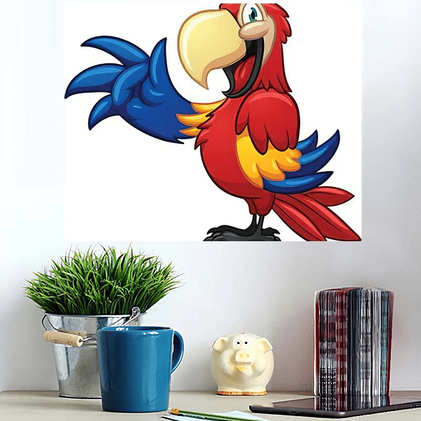 Cute Cartoon Macaw Vector Illustration Simple - Cartoon Poster Art Print