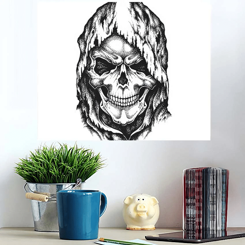 Death Skull Worn Hood Hand Drawn - Skull Poster Art Print