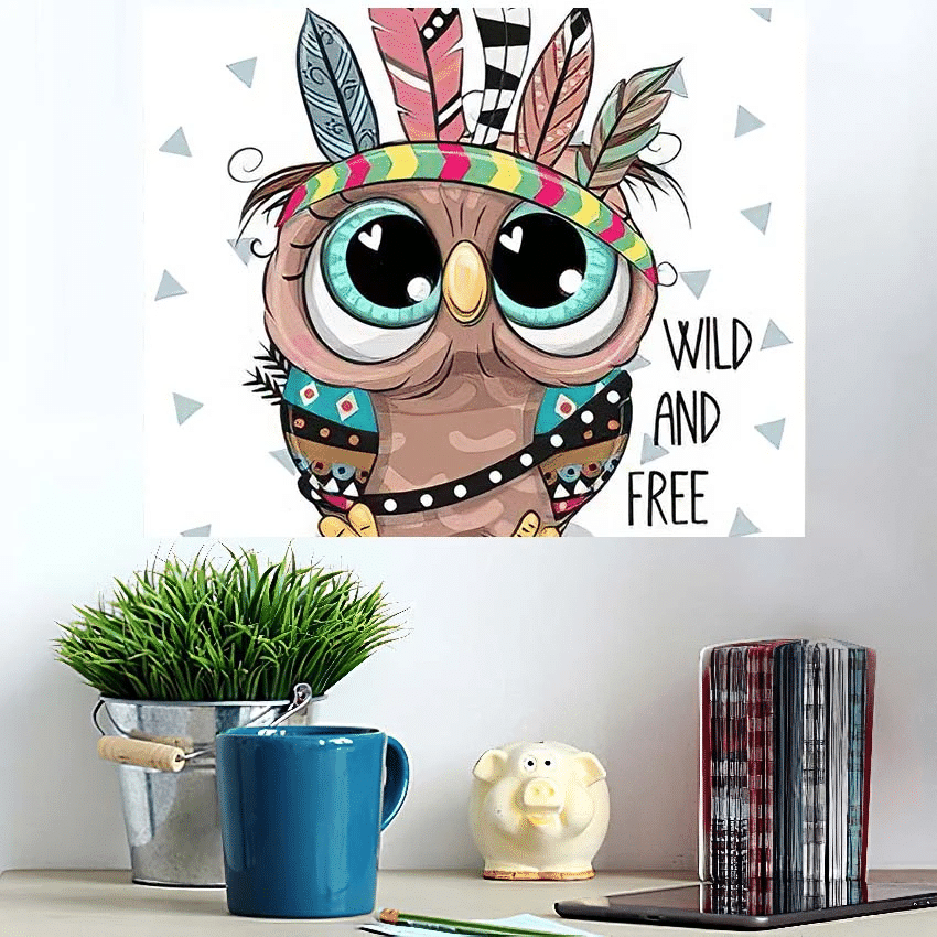 Cute Cartoon Tribal Owl Feathers On - Cartoon Poster Art Print