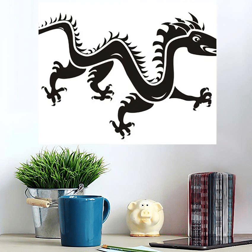 Dragon Black Silhouette Vector Icon - Godzilla Animals Poster Art Print