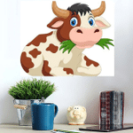 Cute Cartoon Cow Eating Grass - Cartoon Poster Art Print