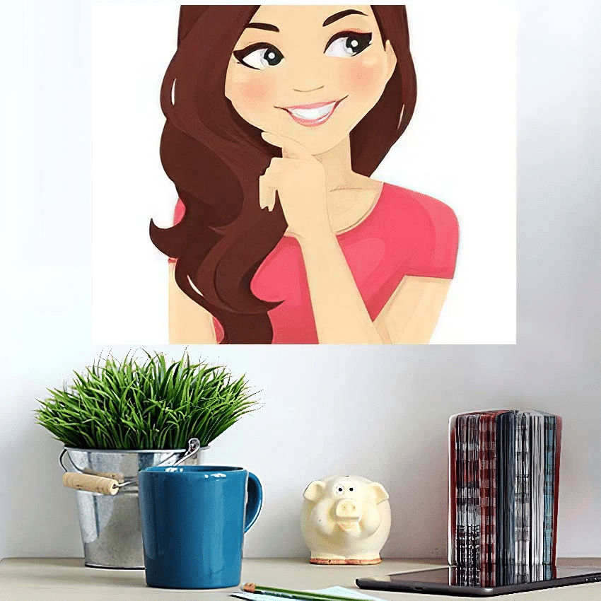 Cute Thinking Woman Looking Away Isolated - Cartoon Poster Art Print