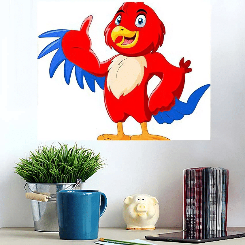 Cute Cartoon Macaw Waving - Cartoon Poster Art Print