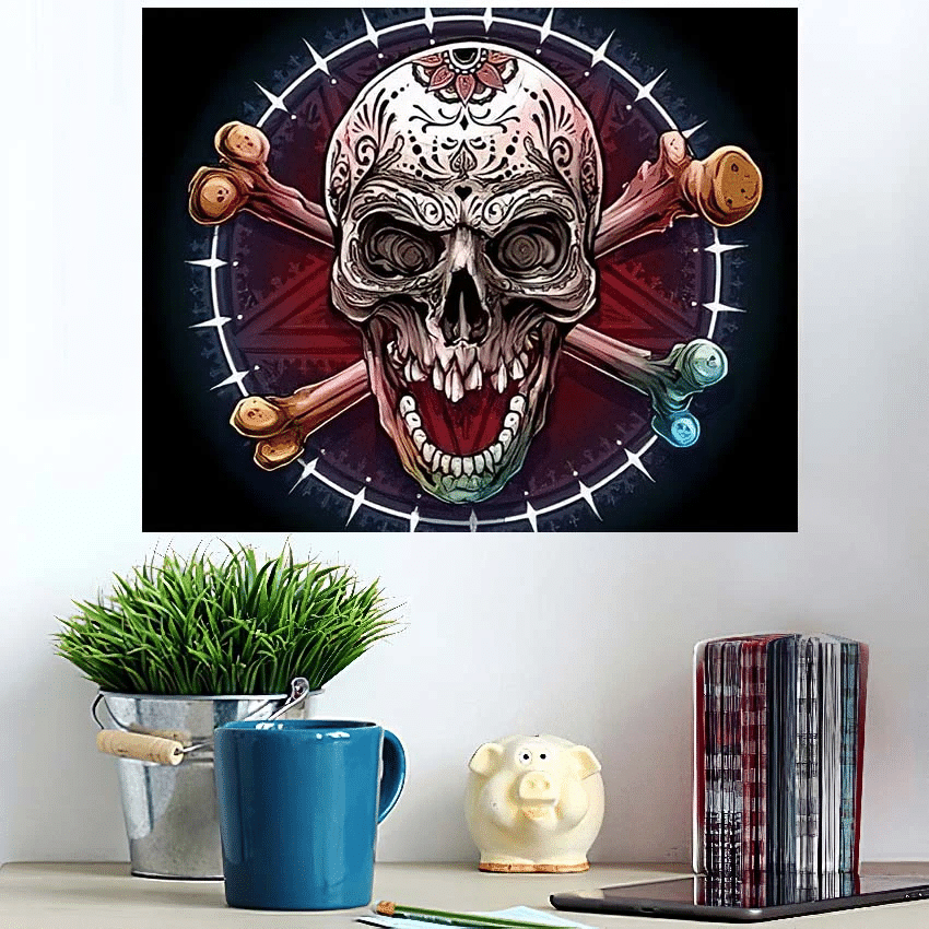 Detailed Graphic Realistic Colorful Human Skull - Skull Poster Art Print