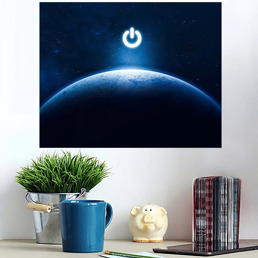 Earth Planet Blue Gradient Style Electric - Galaxy Sky And Space Poster Art Print