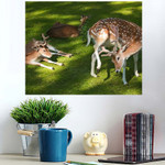 Family Happy Roe Deer Grass - Deer Animals Poster Art Print