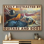 Easily Distracted By Guitars And Dogs Landscape Poster Canvas, Wall Decor Visual Art, Art Poster, My Poster Wall