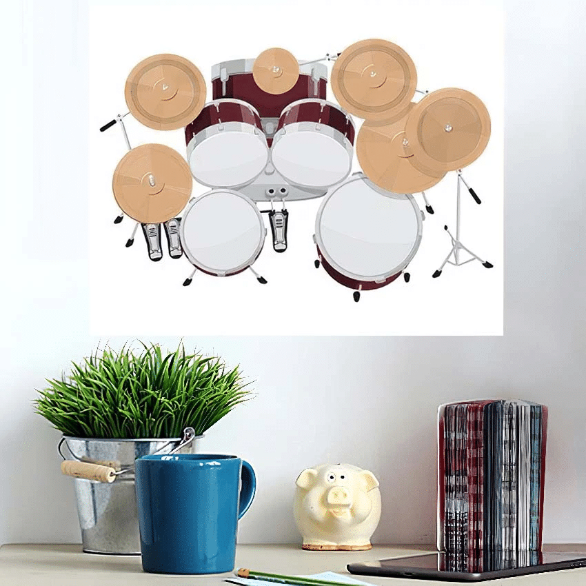 Drum Kit Top View On White - Drum Music Poster Art Print