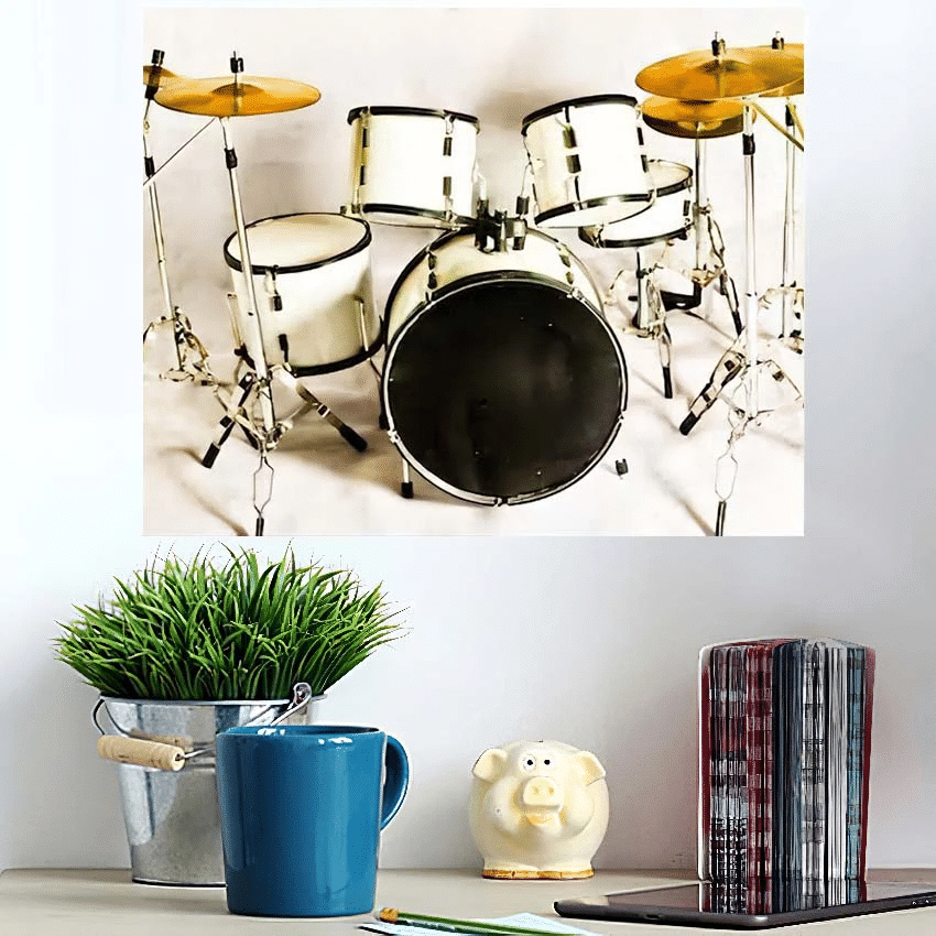 Drum Set White Background - Drum Music Poster Art Print