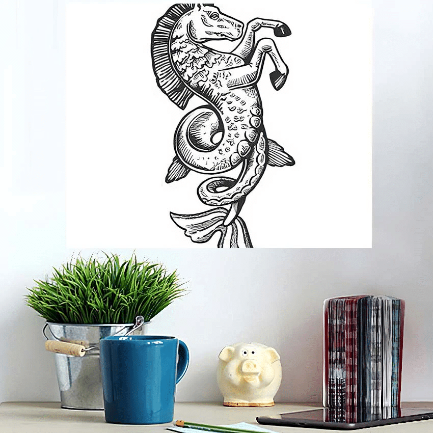 Fantastic Fabulous Fish Horse Animal Engraving - Fantastic Poster Art Print