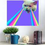 Evil Cat Rainbow Lasers Eyes Minimal - Psychedelic Poster Art Print