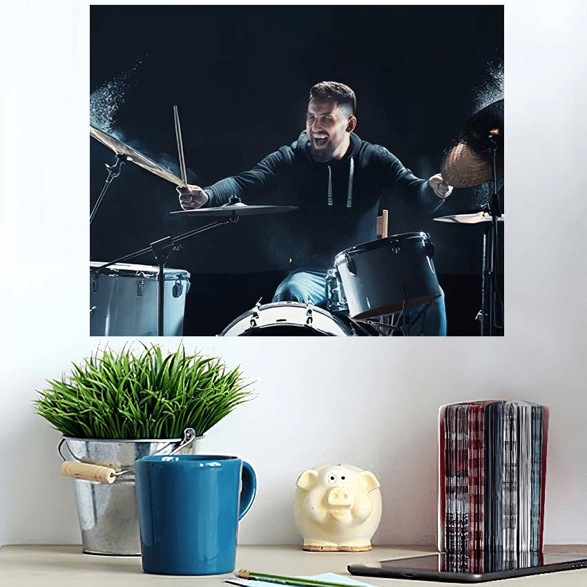 Drummer Rehearsing On Drums Before Rock - Drum Music Poster Art Print