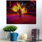 Fantastic Fire Show On Beach Colorful - Festival Poster Art Print