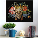 Embroidery Golden Crown Guns Skull Red - Skull Poster Art Print