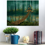 Fairy House On River Wooden Bridge - Fantasy Poster Art Print