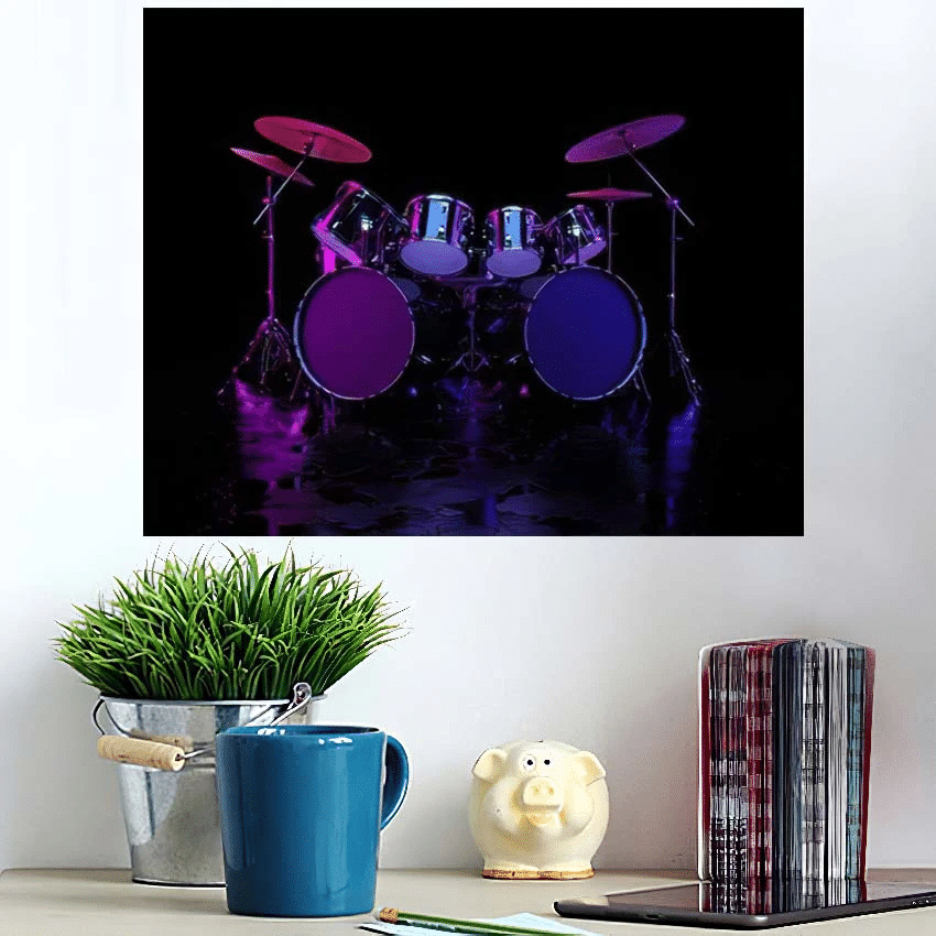 Drum Kit Dark Space Illuminated By - Drum Music Poster Art Print