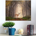 Fallow Deer Standing Dreamy Misty Forest - Hunting And Fishing Poster Art Print