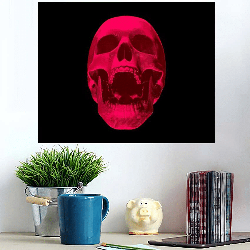 Engraving Red Skull Illustration Scream On - Skull Poster Art Print