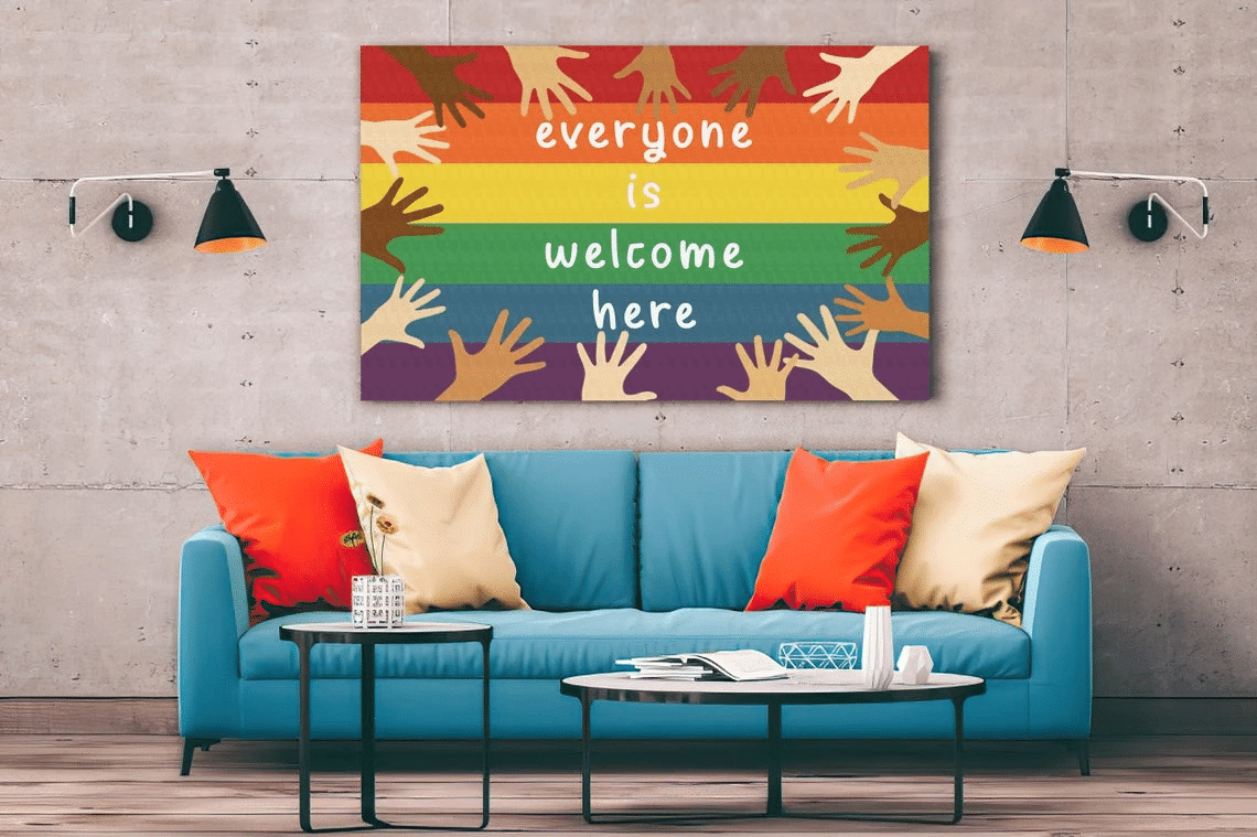 Everyone Is Welcome Here Hand Lgbt Poster, Black Lives Matter, Lgbt Rainbow Canvas And Poster, Canvas Painting, Wall Decor Visual Art