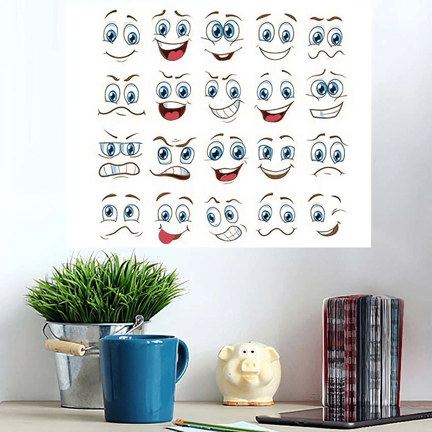 Face Expression Set Vector Illustration Emoticon - Cartoon Poster Art Print