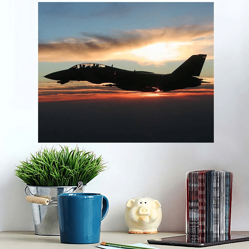 F Tomcat Sunrise Silhouette - Aircraft Poster Art Print