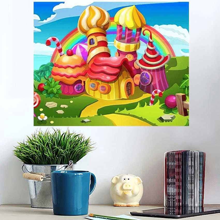 Fairytale Candy Castle Town Towers Houses - Cartoon Poster Art Print